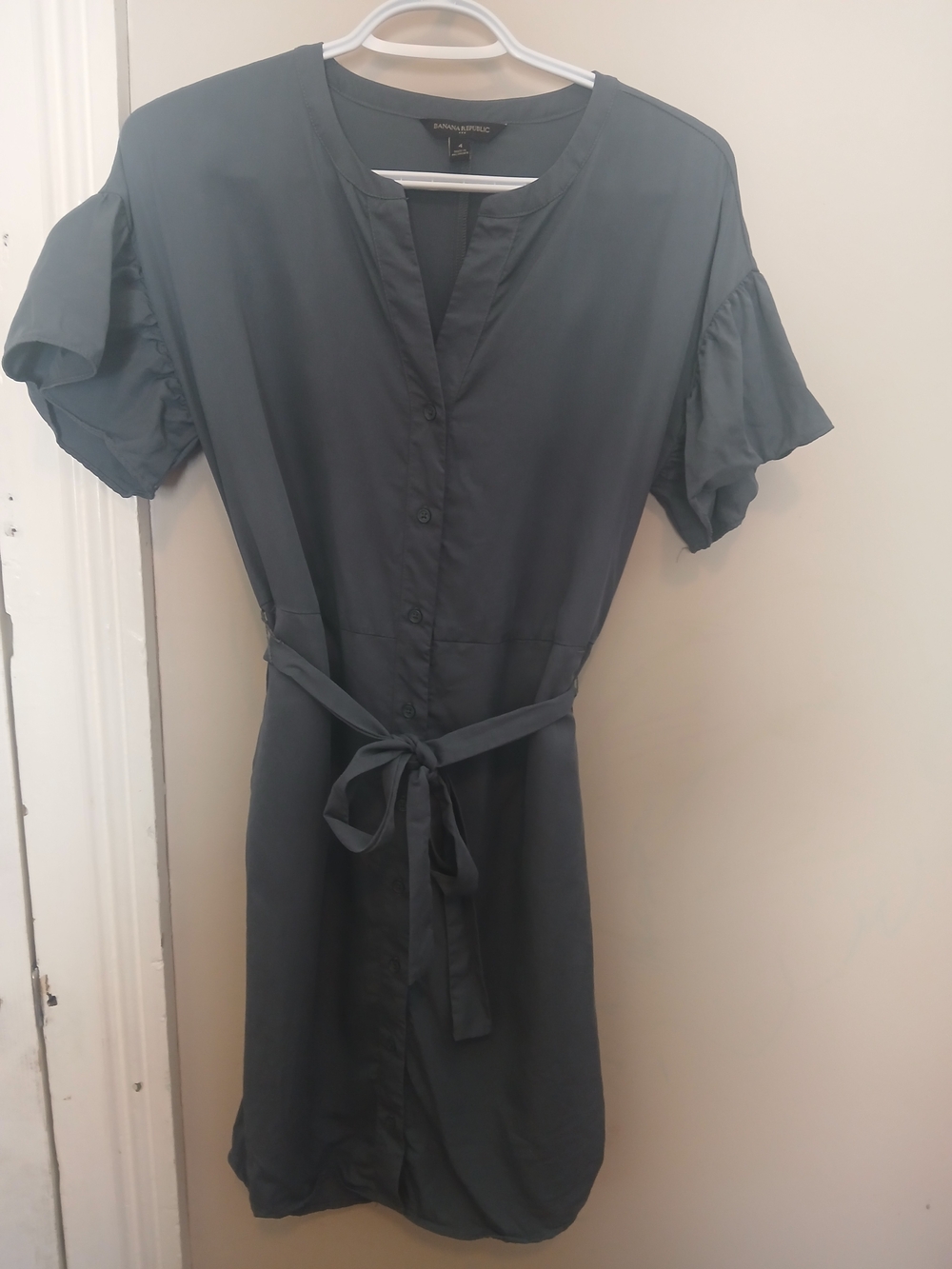 Banana Republic Slate Blue Button-Front Tie-Waist Tencel Lyocell Dress